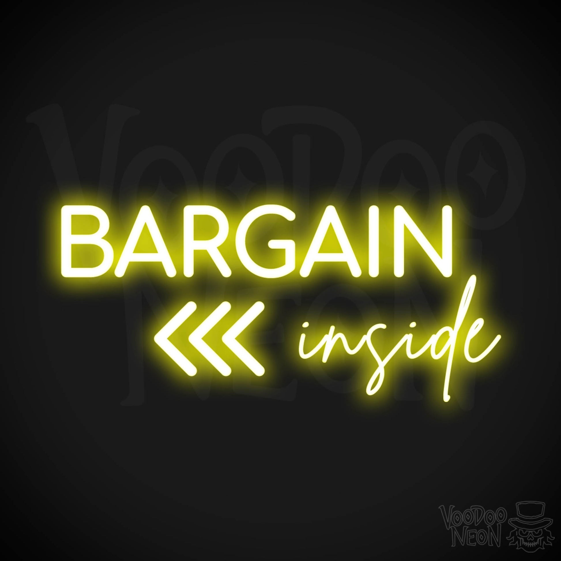 Bargains Inside Neon Sign - Neon Bargains Inside Shop Sign - Color Yellow