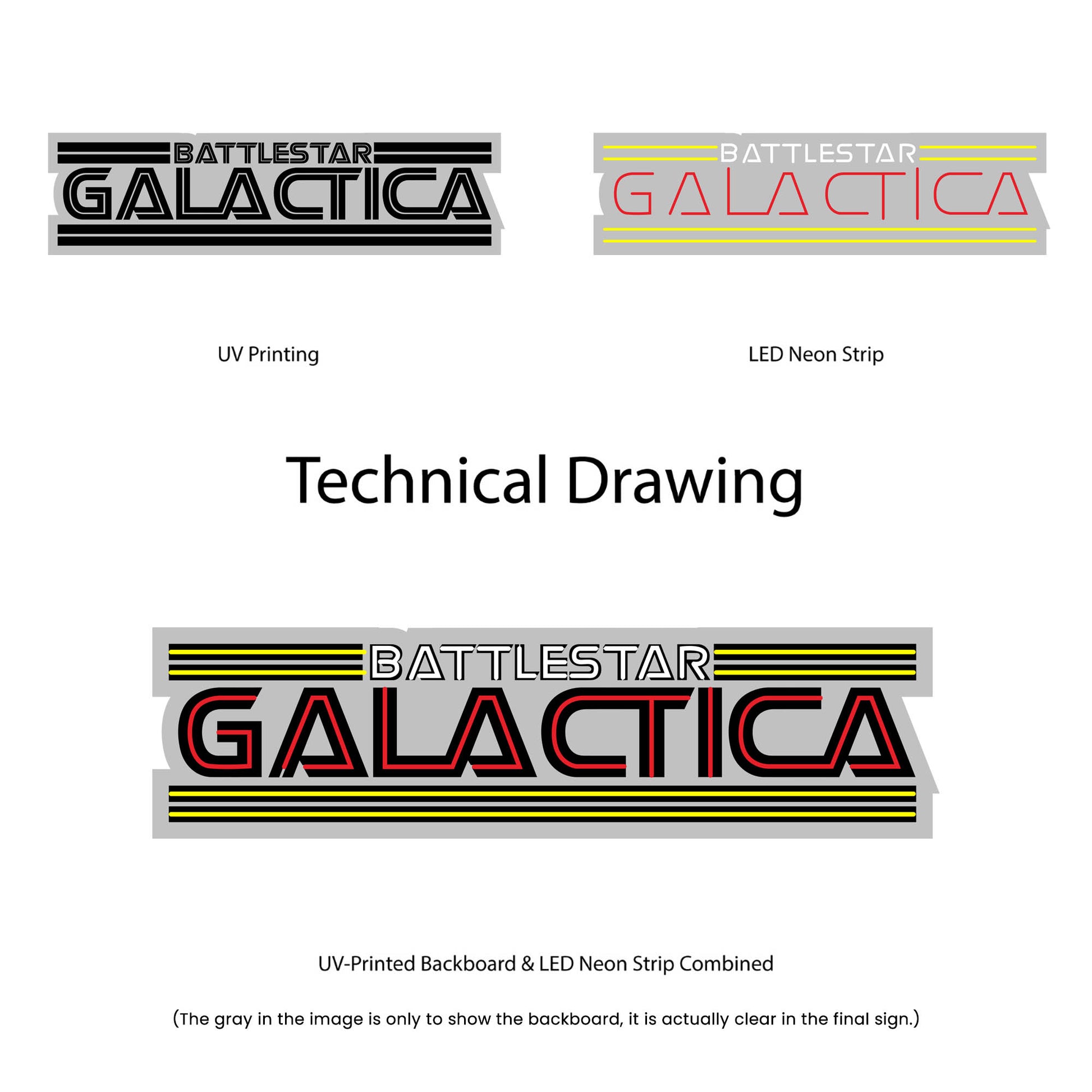 Battlestar Galactica neon sign - technical drawing