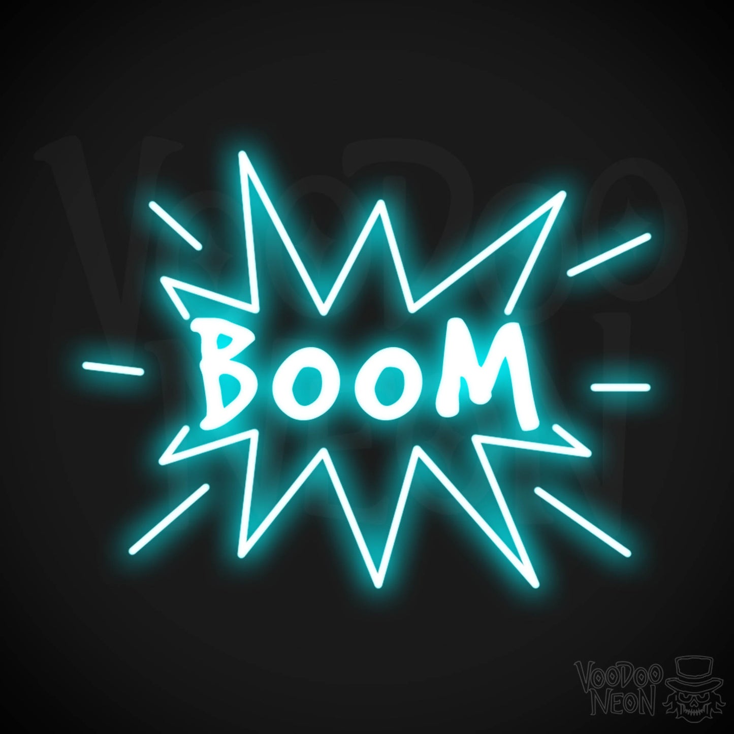 Boom Neon Sign - Boom Sign - Neon LED Wall Art - Color Ice Blue