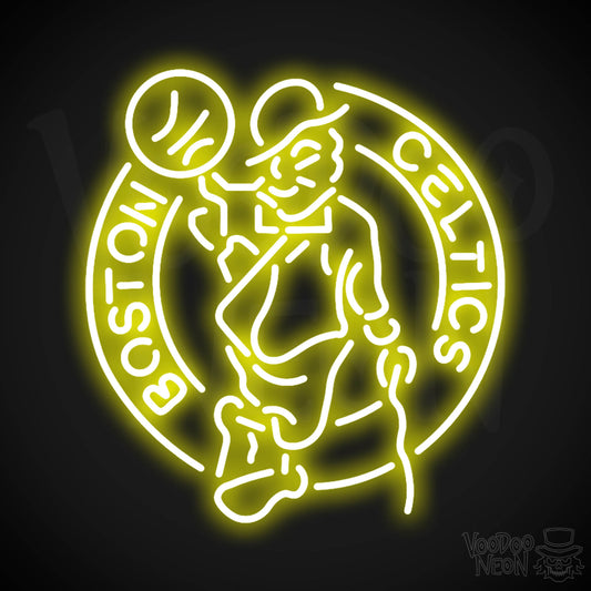 Boston Celtics Neon Sign - Boston Celtics Sign - Neon Celtics Logo Wall Art - Color Yellow