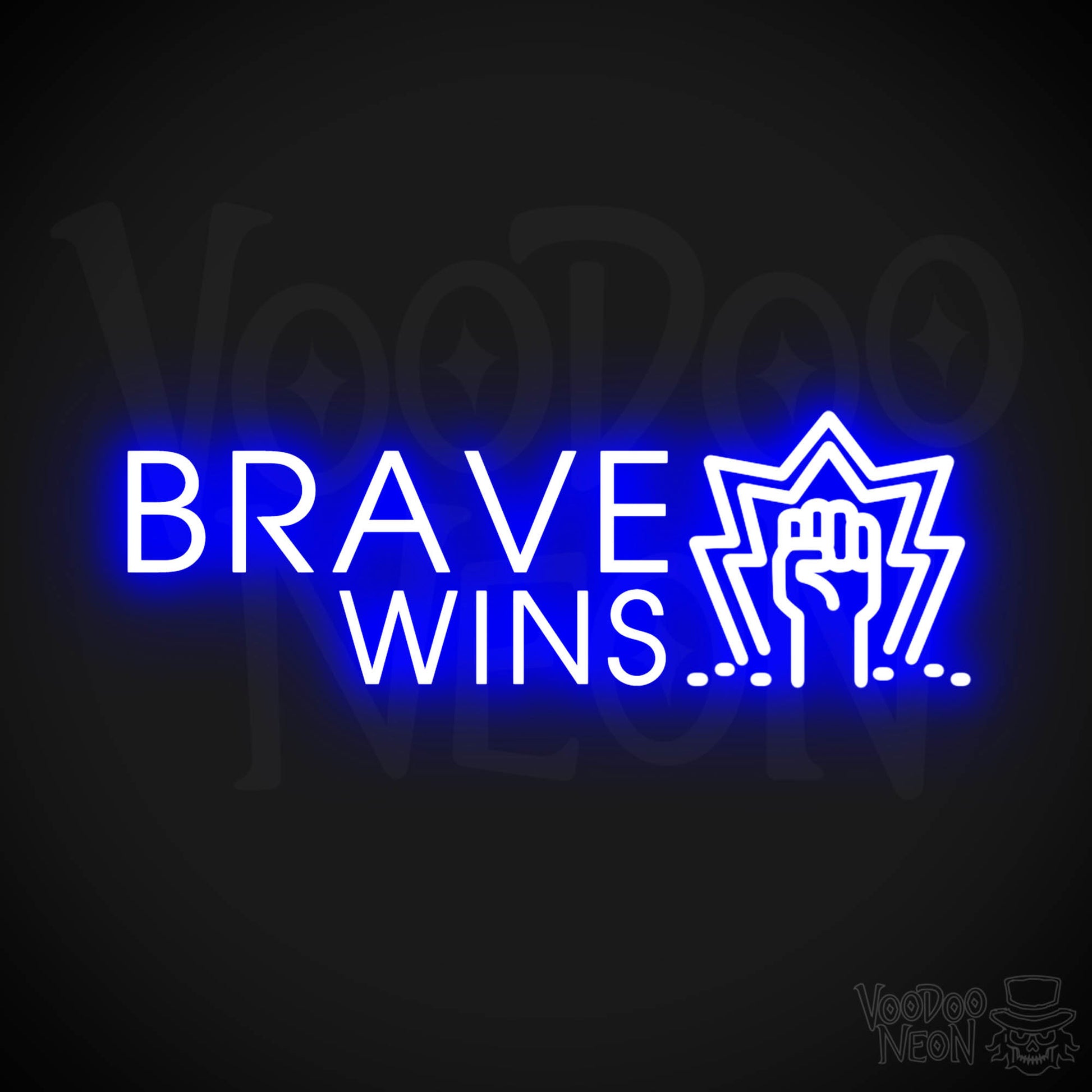 Brave Wins Neon Sign - Brave Wins Sign - Color Dark Blue