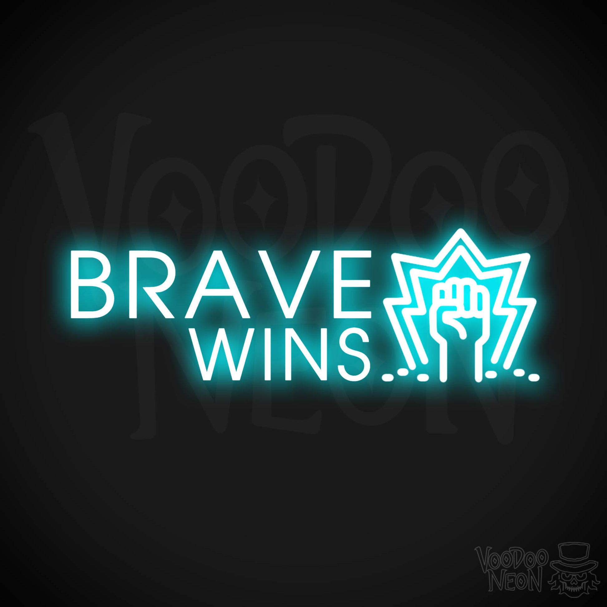Brave Wins Neon Sign - Brave Wins Sign - Color Ice Blue