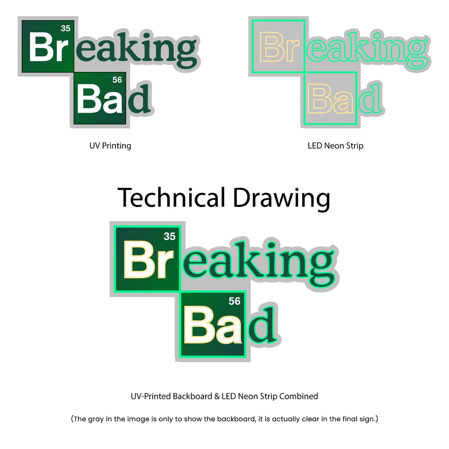 Breaking Bad Neon Sign - Multi-Color - Technical Drawing