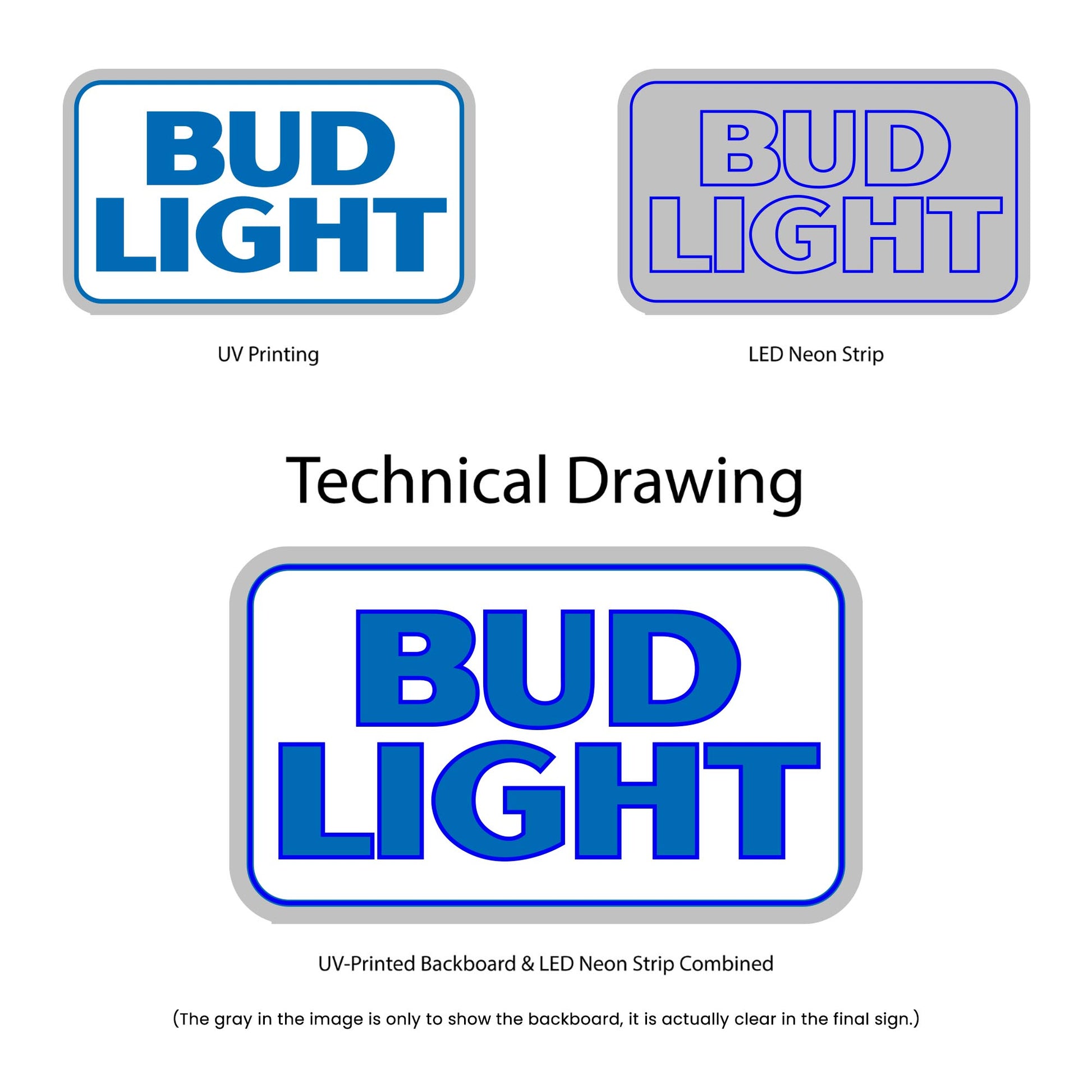 Bud Light Neon Sign - Multi-Color - Technical Drawing