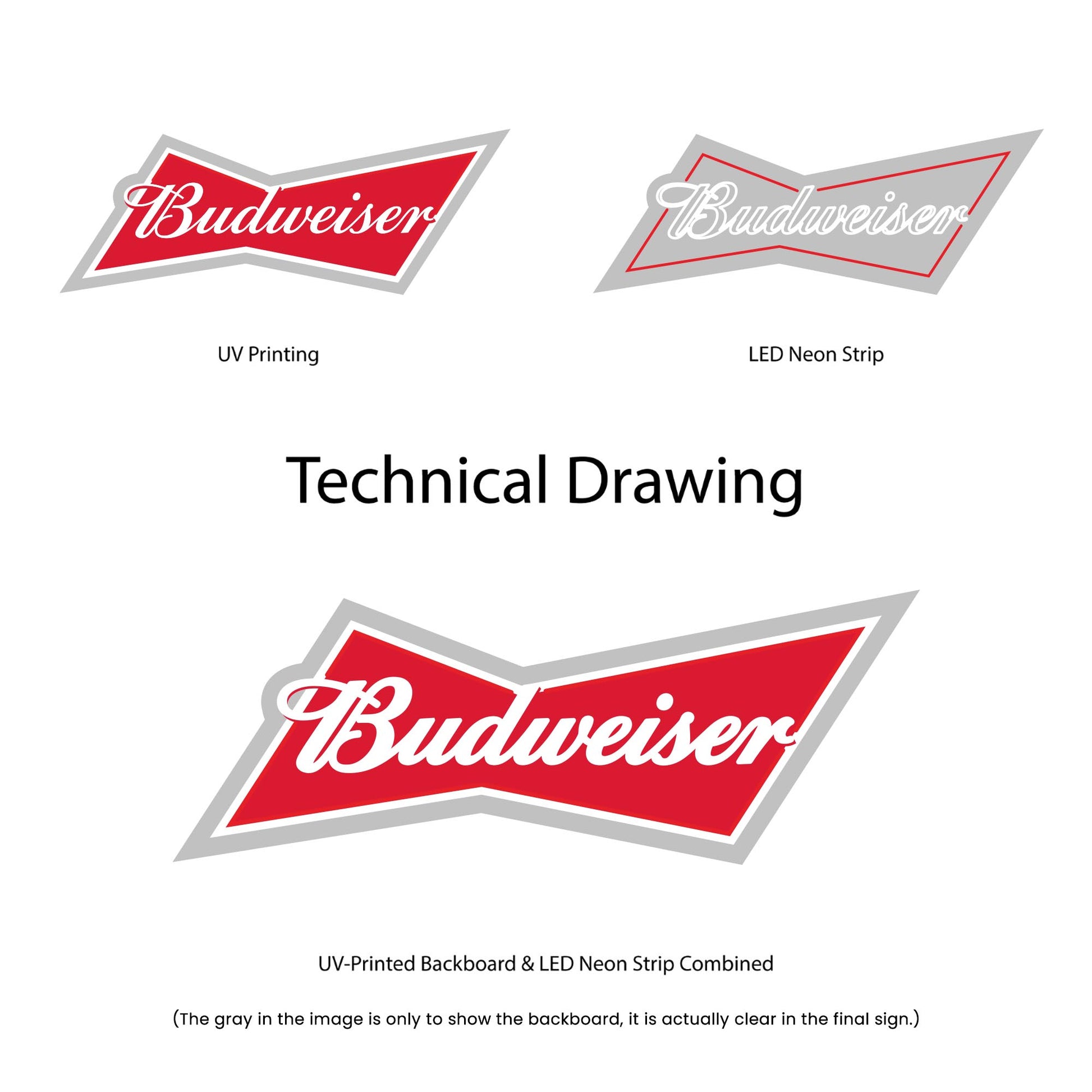 Budweiser Neon Sign - Multi-Color - Technical Drawing