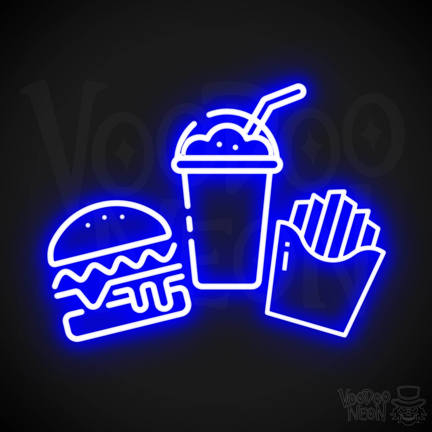 Burgers, Fries & Shakes Neon Sign - Burgers, Fries & Shakes LED Sign - Color Dark Blue
