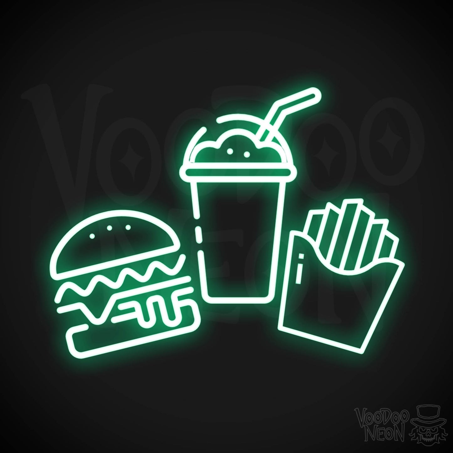 Burgers, Fries & Shakes Neon Sign - Burgers, Fries & Shakes LED Sign - Color Green