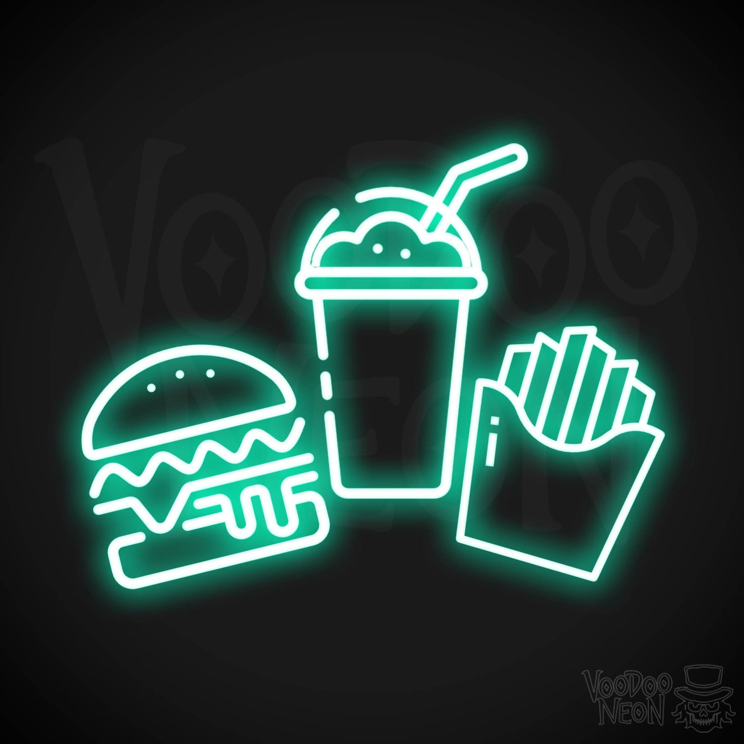 Burgers, Fries & Shakes Neon Sign - Burgers, Fries & Shakes LED Sign - Color Light Green