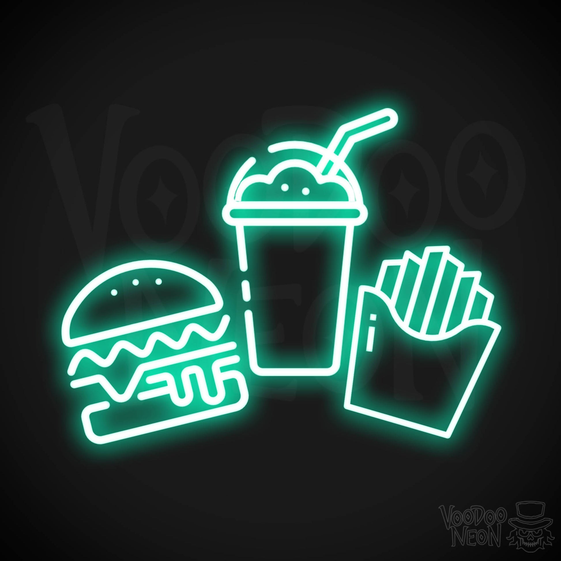 Burgers, Fries & Shakes Neon Sign - Burgers, Fries & Shakes LED Sign - Color Light Green