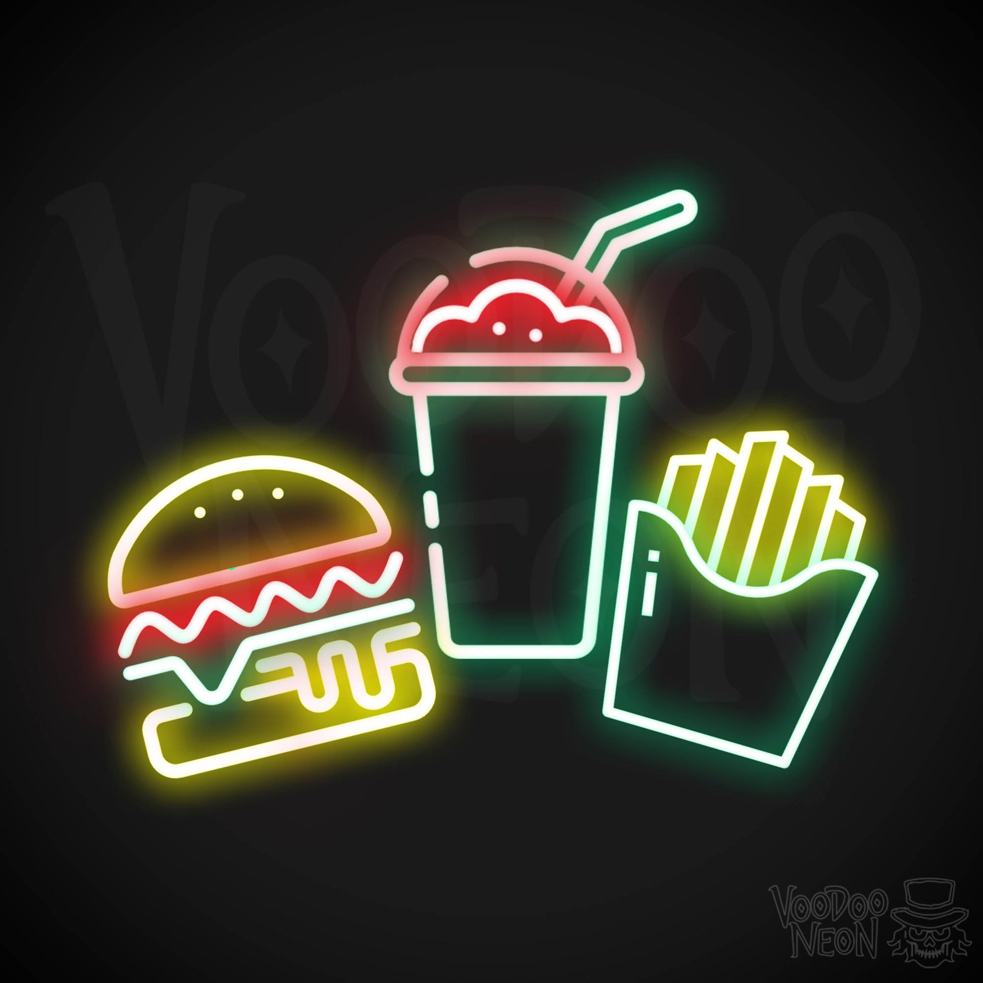Burgers, Fries & Shakes Neon Sign - Burgers, Fries & Shakes LED Sign - Color Multi-Color