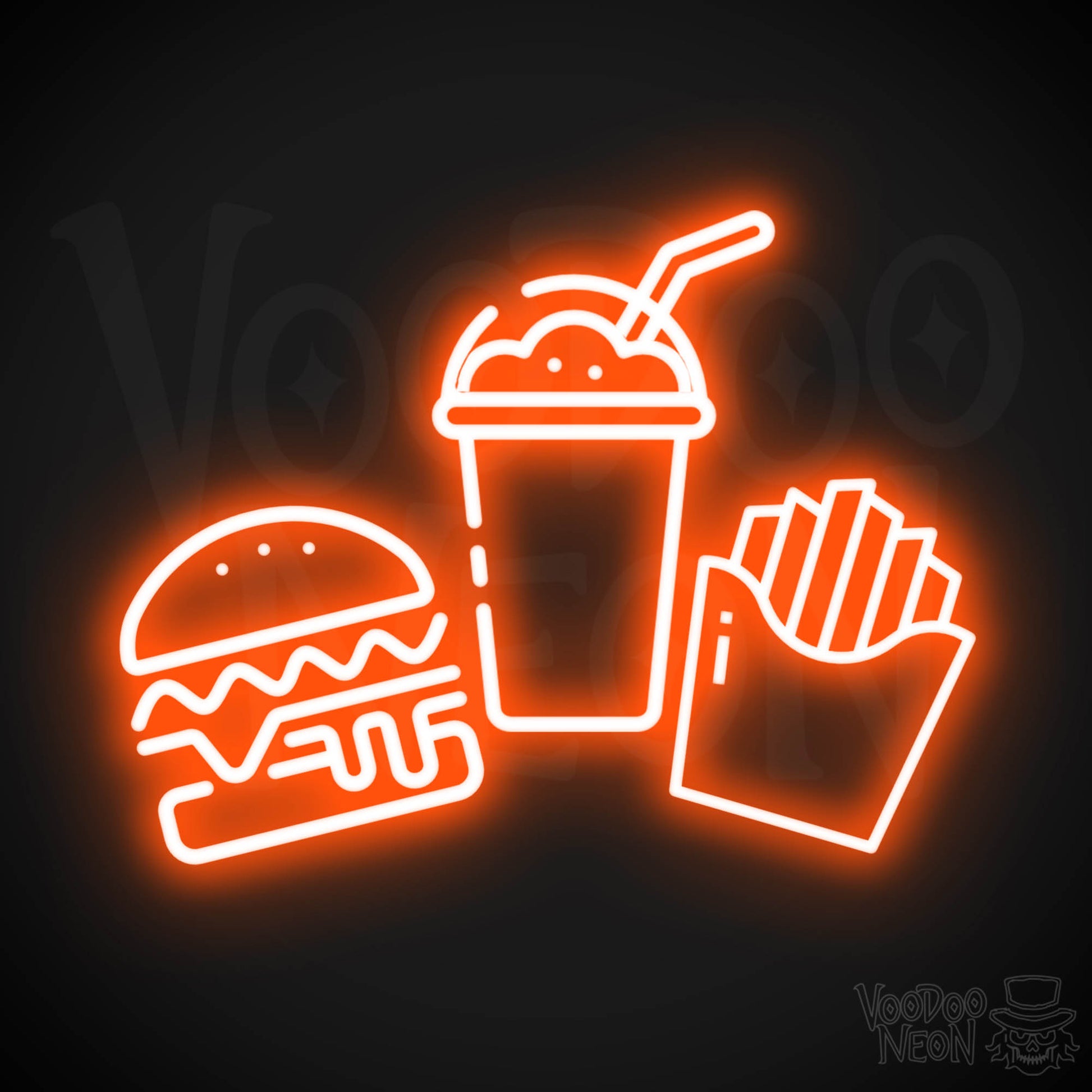 Burgers, Fries & Shakes Neon Sign - Burgers, Fries & Shakes LED Sign - Color Orange