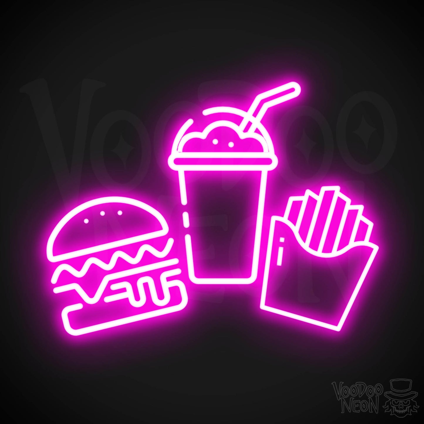 Burgers, Fries & Shakes Neon Sign - Burgers, Fries & Shakes LED Sign - Color Pink