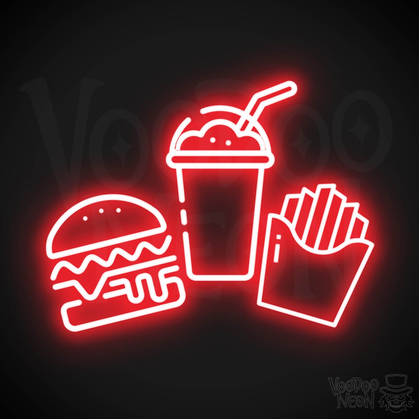 Burgers, Fries & Shakes Neon Sign - Burgers, Fries & Shakes LED Sign - Color Red