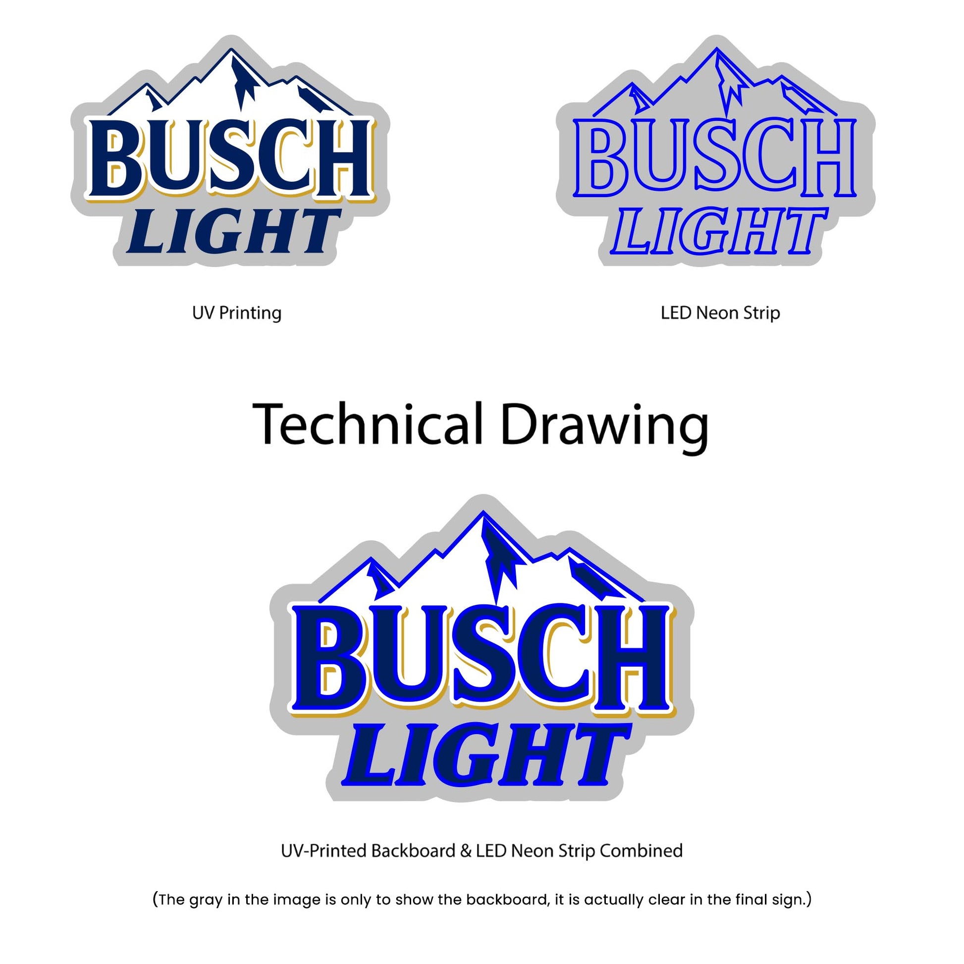 Busch Light Neon Sign - Multi-Color - Technical Drawing