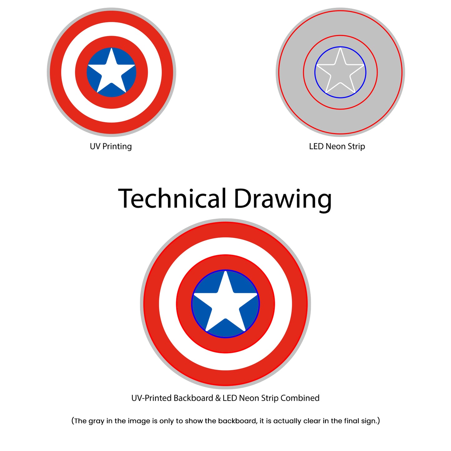 Captain America Neon Sign - Technical Drawing