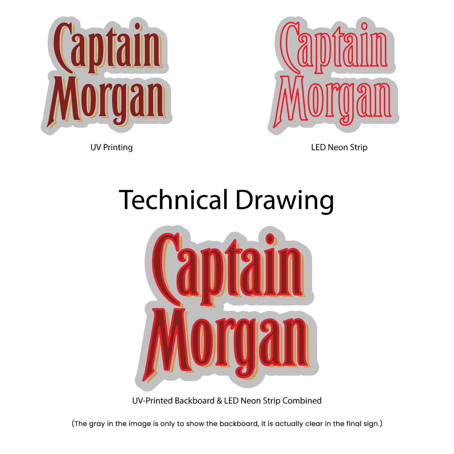 Captain Morgan Neon Sign - Multi-Color - Technical Drawing