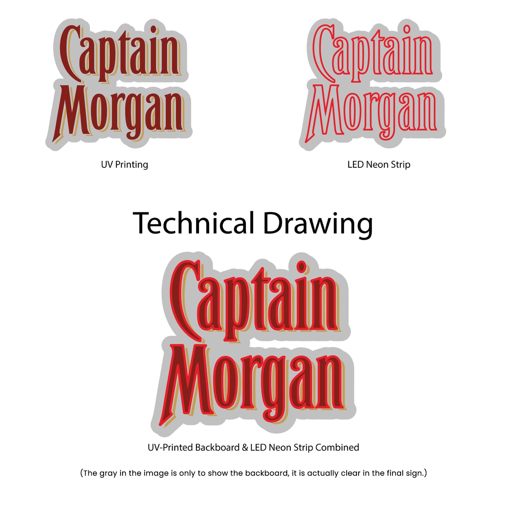 Captain Morgan Neon Sign - Multi-Color - Technical Drawing