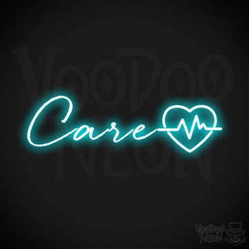 Care Neon Sign - Neon Care Sign - Word Sign - Color Ice Blue