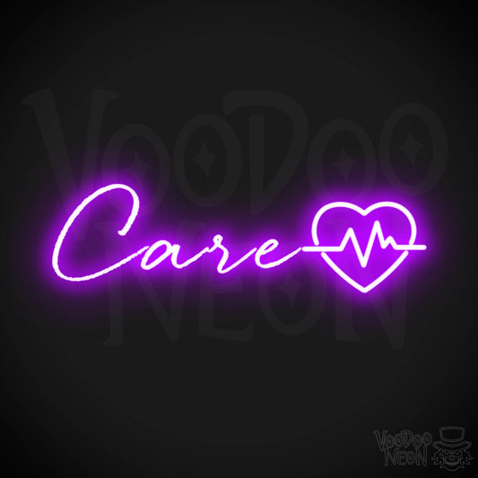 Care Neon Sign - Neon Care Sign - Word Sign - Color Purple