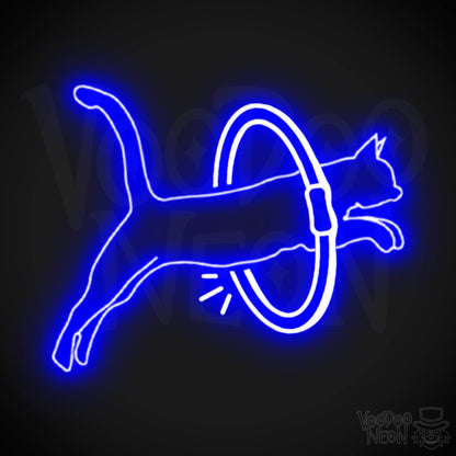 Neon Cat Jumping Wall Art - Jumping Cat Neon Sign - Cat Neon Wall Art - Color Dark Blue