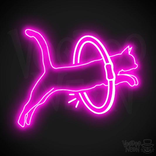 Neon Cat Jumping Wall Art - Jumping Cat Neon Sign - Cat Neon Wall Art - Color Pink