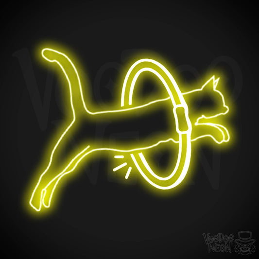 Neon Cat Jumping Wall Art - Jumping Cat Neon Sign - Cat Neon Wall Art - Color Yellow
