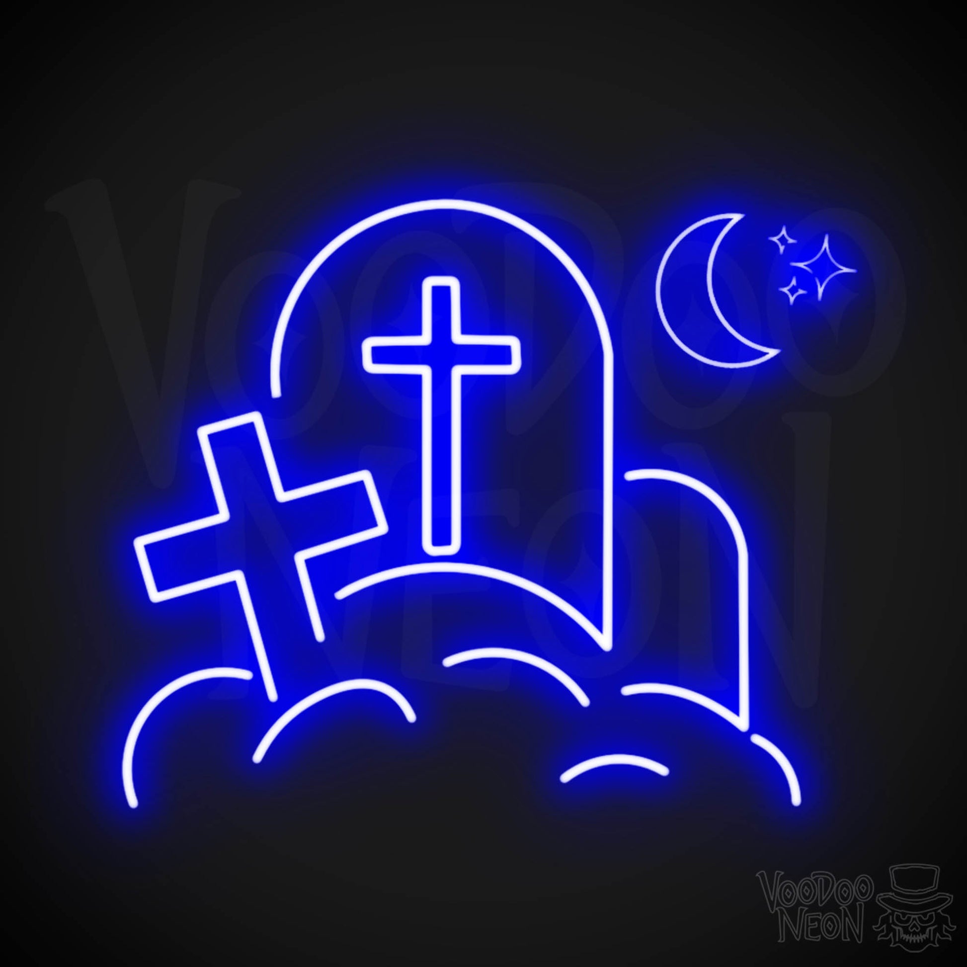 Cemetery Neon Sign - Neon Cemetary Wall Art - LED Sign - Color Dark Blue