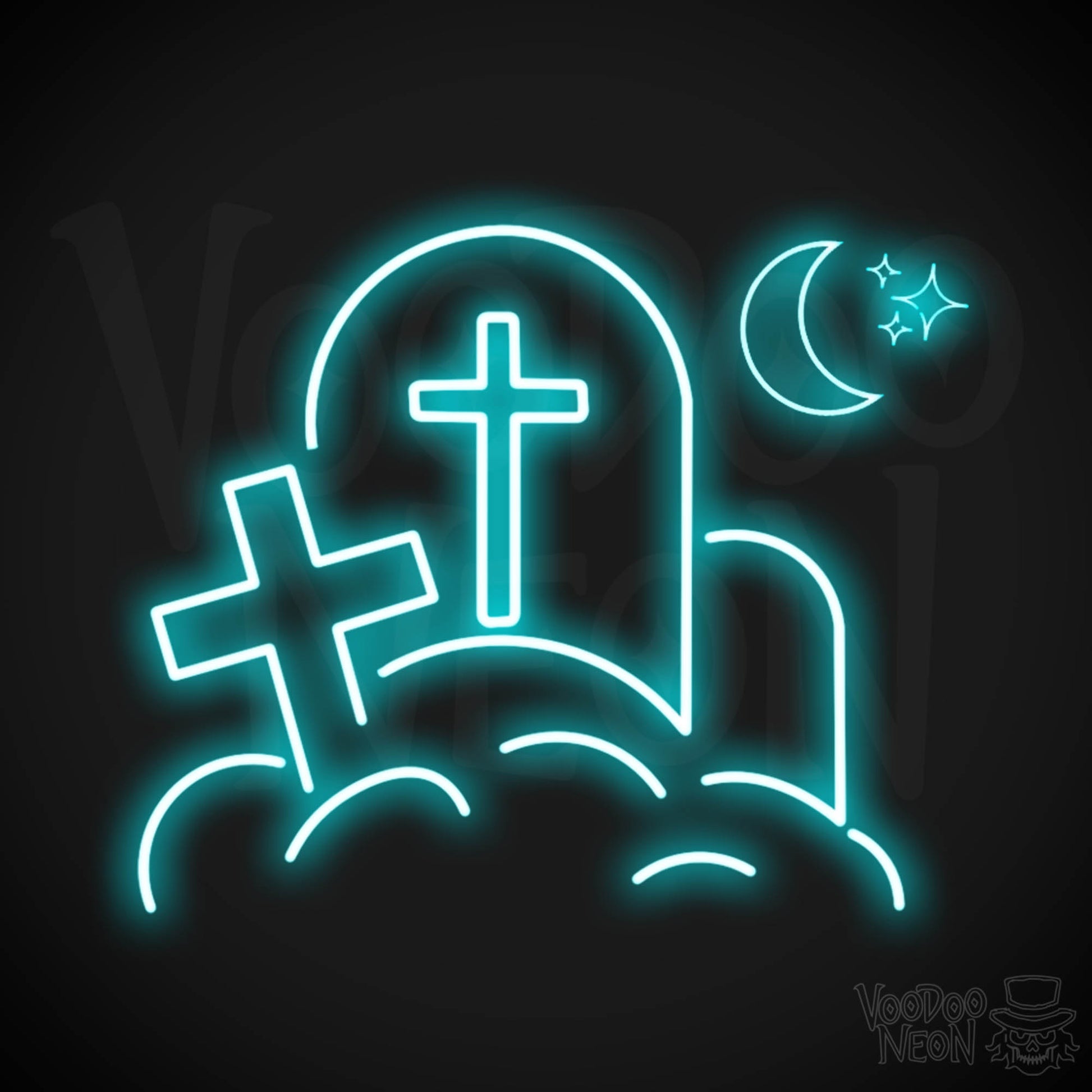 Cemetery Neon Sign - Neon Cemetary Wall Art - LED Sign - Color Ice Blue