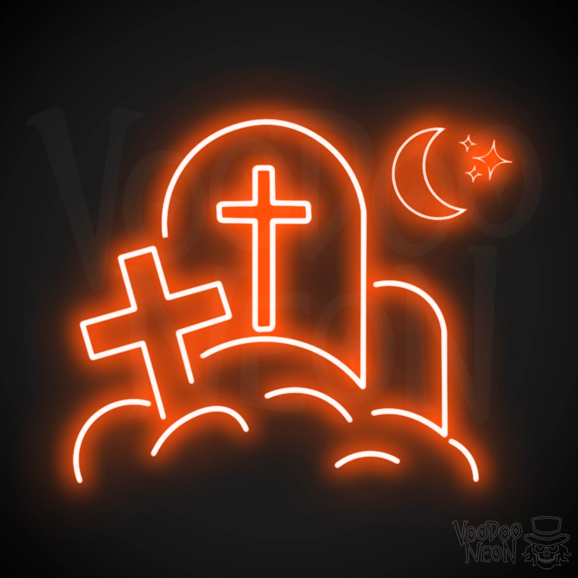 Cemetery Neon Sign - Neon Cemetary Wall Art - LED Sign - Color Orange
