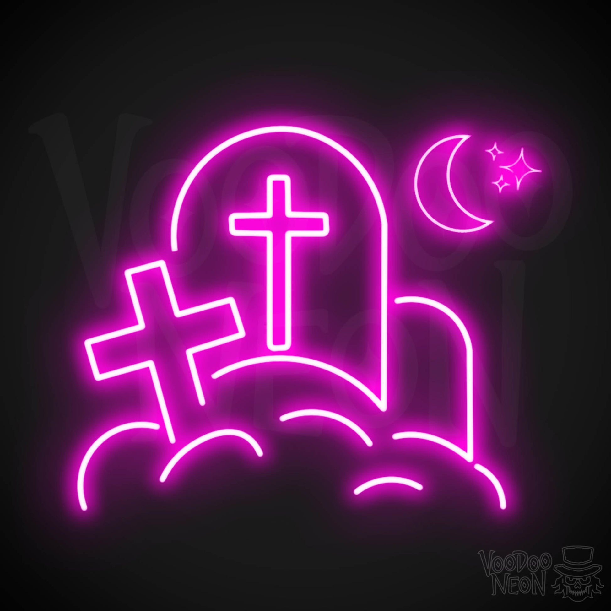 Cemetery Neon Sign - Neon Cemetary Wall Art - LED Sign - Color Pink