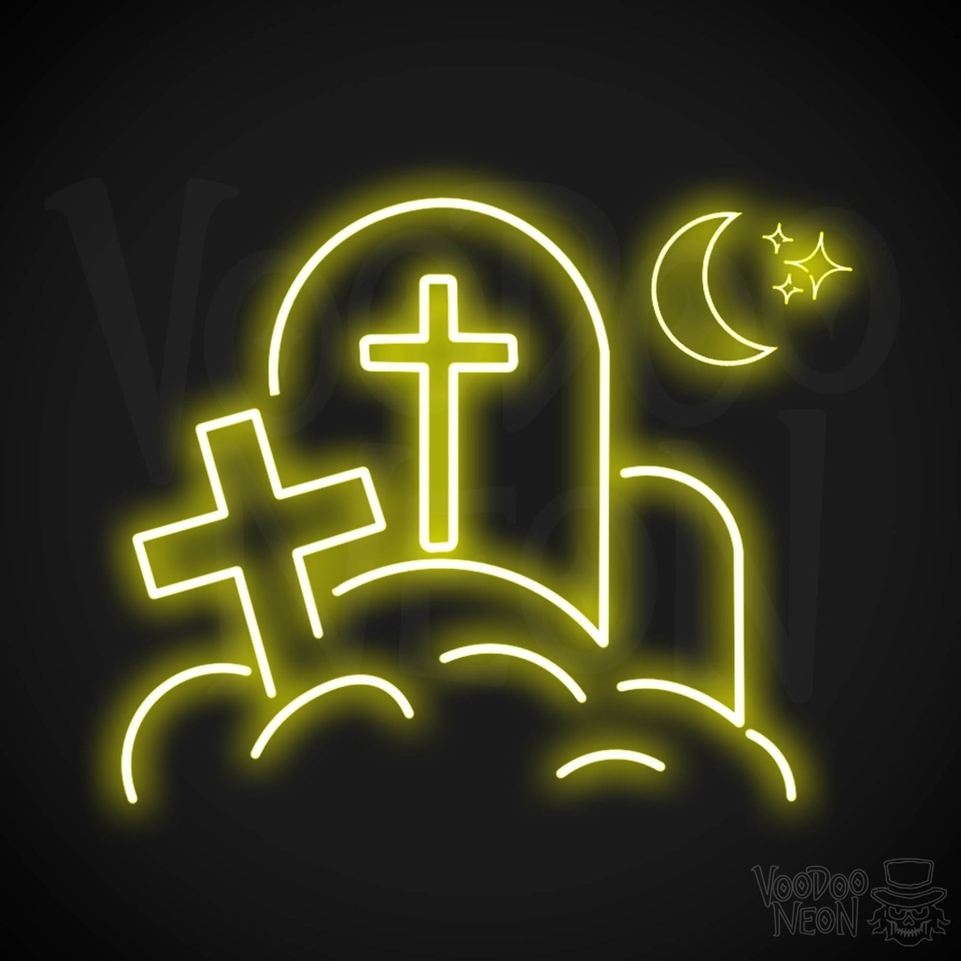 Cemetery Neon Sign - Neon Cemetary Wall Art - LED Sign - Color Yellow