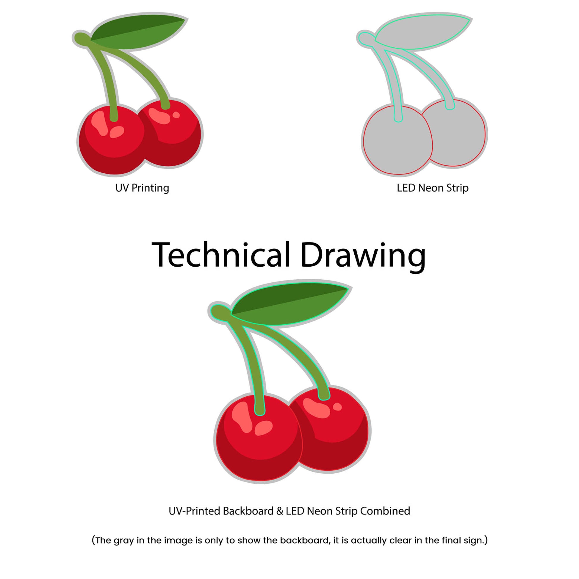 Cherry Emoji Neon Sign - Multi-Color - Technical Drawing