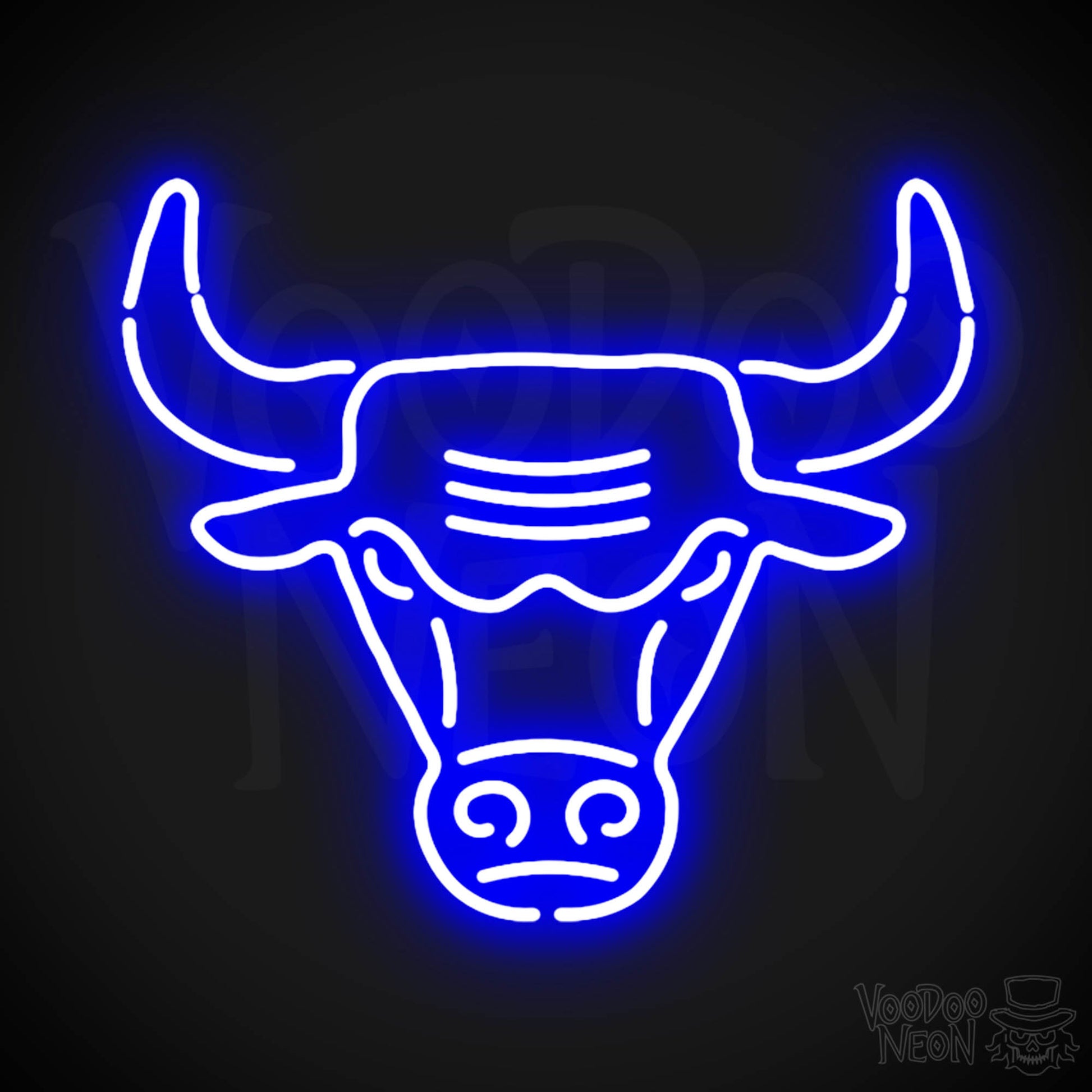Chicago Bulls Neon Sign - Chicago Bulls Sign - Neon Bulls Logo Wall Art - Color Dark Blue