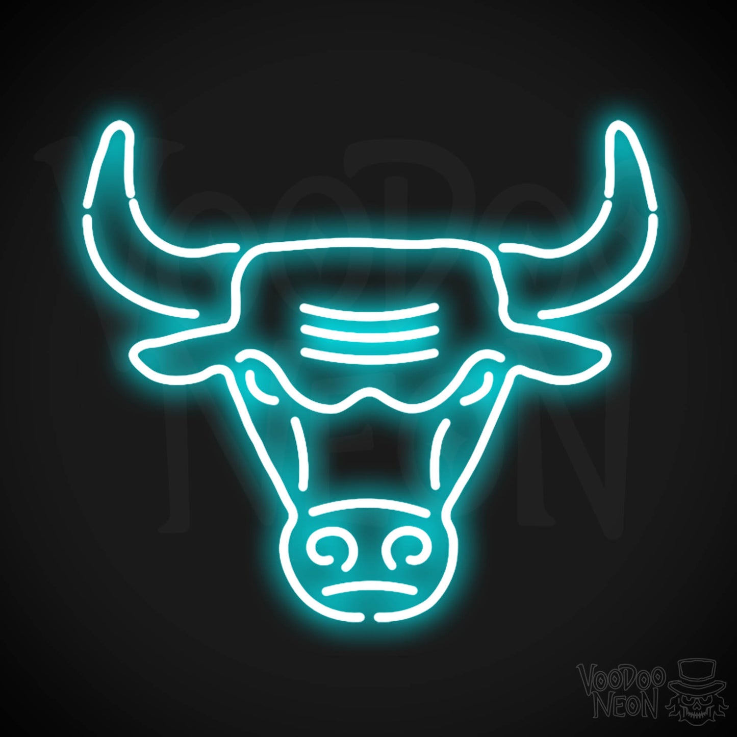 Chicago Bulls Neon Sign - Chicago Bulls Sign - Neon Bulls Logo Wall Art - Color Ice Blue