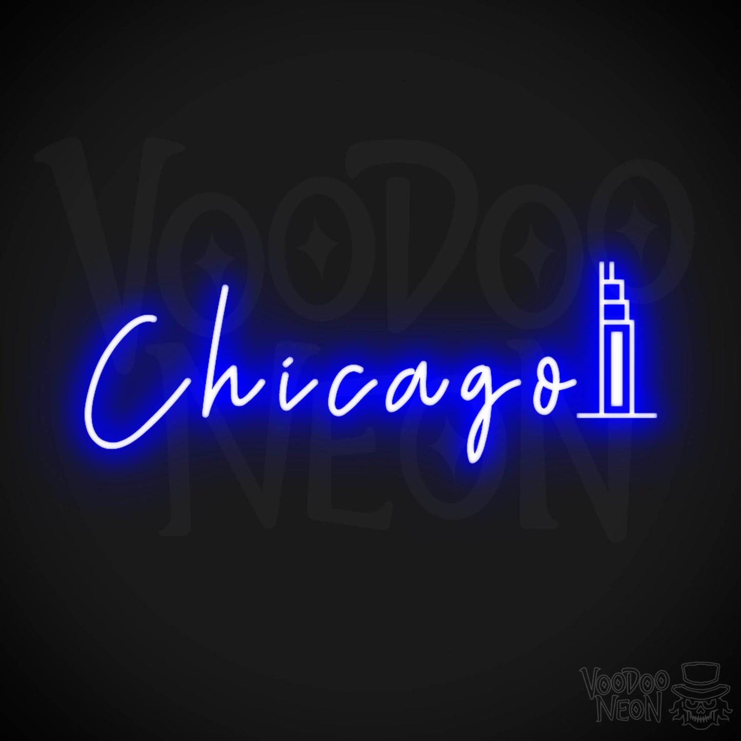 Chicago Illinois Neon Sign - Neon Chicago Sign - Color Dark Blue