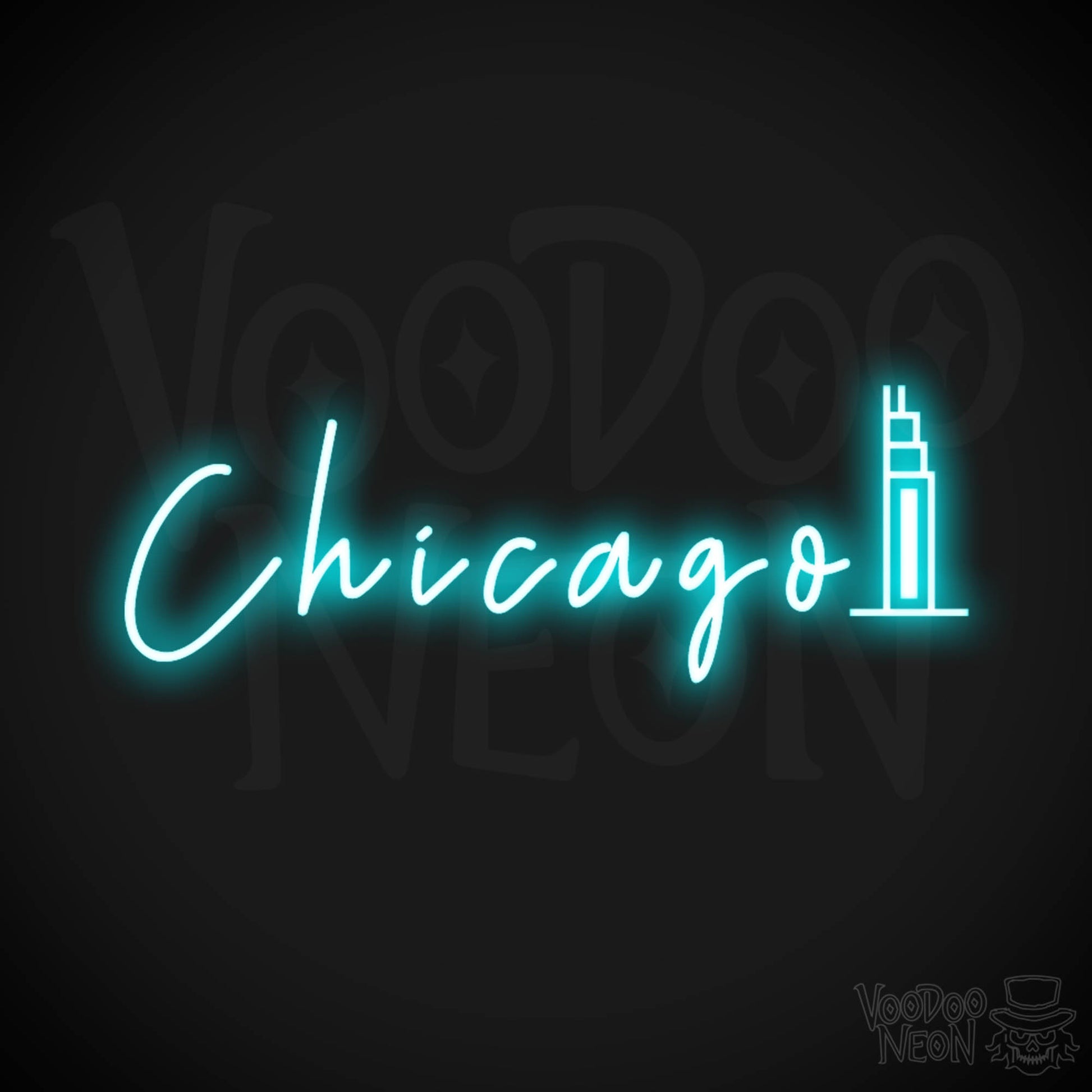 Chicago Illinois Neon Sign - Neon Chicago Sign - Color Ice Blue