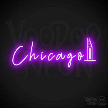 Chicago Illinois Neon Sign - Neon Chicago Sign - Color Purple