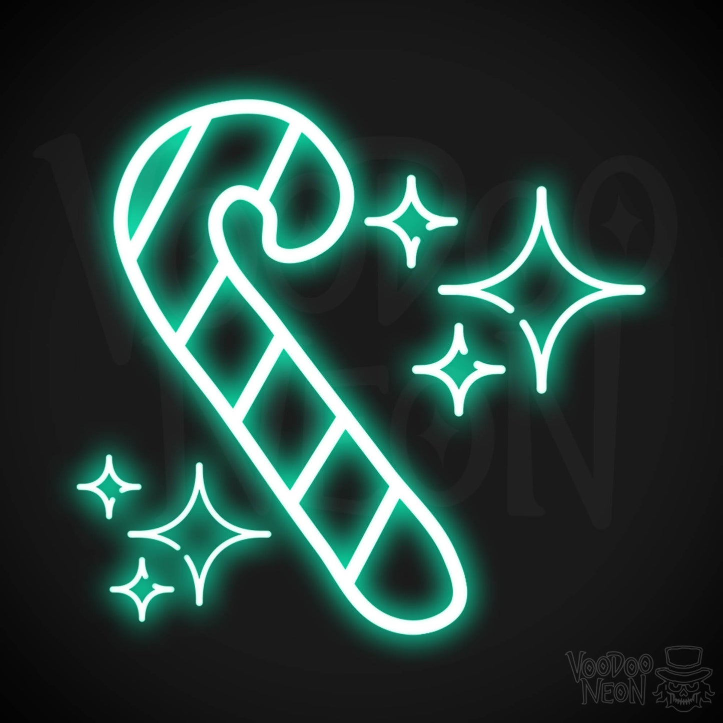 Neon Candy Cane Sign - Neon Christmas Candy Cane Wall Art - LED Sign - Color Light Green