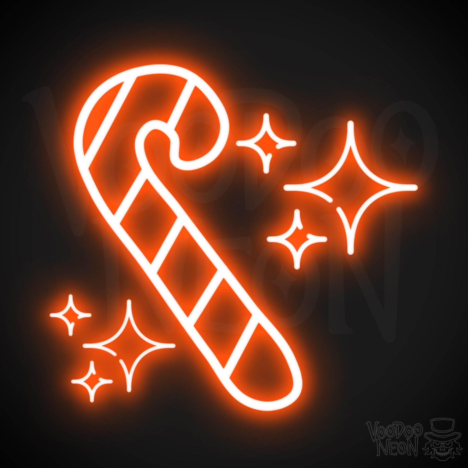 Neon Candy Cane Sign - Neon Christmas Candy Cane Wall Art - LED Sign - Color Orange