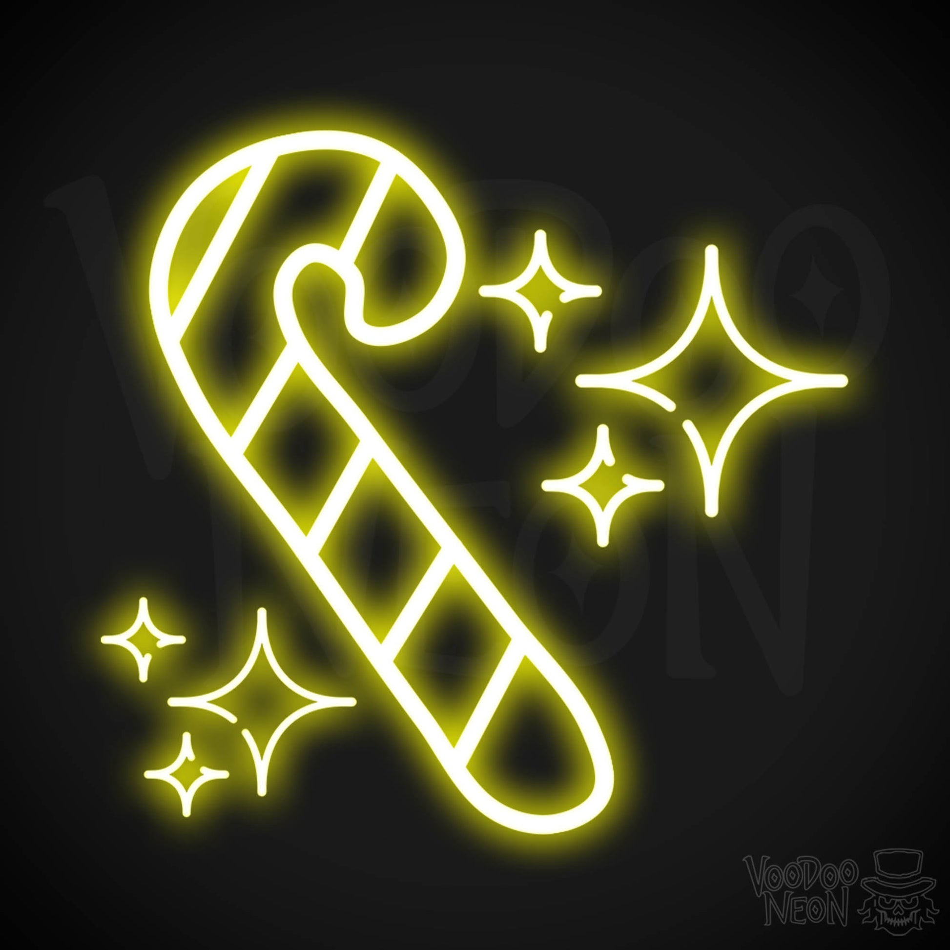 Neon Candy Cane Sign - Neon Christmas Candy Cane Wall Art - LED Sign - Color Yellow