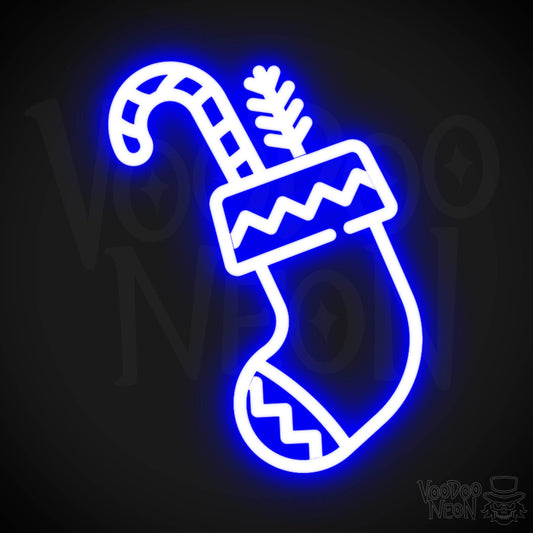 Neon Christmas Stocking - Christmas Stocking Neon Sign - Wall Art - Color Dark Blue