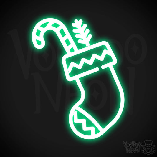 Neon Christmas Stocking - Christmas Stocking Neon Sign - Wall Art - Color Green