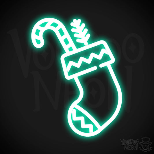 Neon Christmas Stocking - Christmas Stocking Neon Sign - Wall Art - Color Light Green