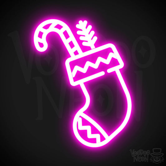 Neon Christmas Stocking - Christmas Stocking Neon Sign - Wall Art - Color Pink