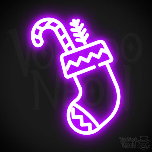 Neon Christmas Stocking - Christmas Stocking Neon Sign - Wall Art - Color Purple