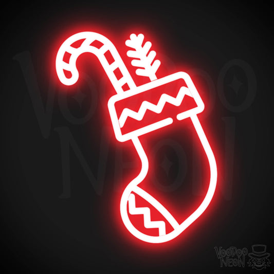 Neon Christmas Stocking - Christmas Stocking Neon Sign - Wall Art - Color Red