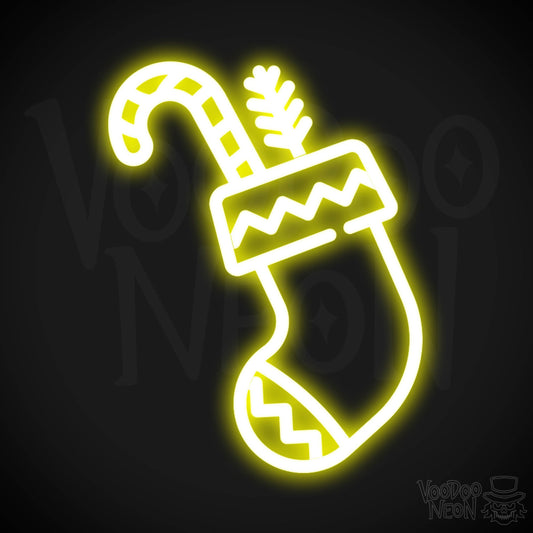 Neon Christmas Stocking - Christmas Stocking Neon Sign - Wall Art - Color Yellow