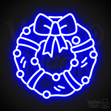 Christmas Wreath Neon Sign - Neon Christmas Sign - Wall Art - Color Dark Blue