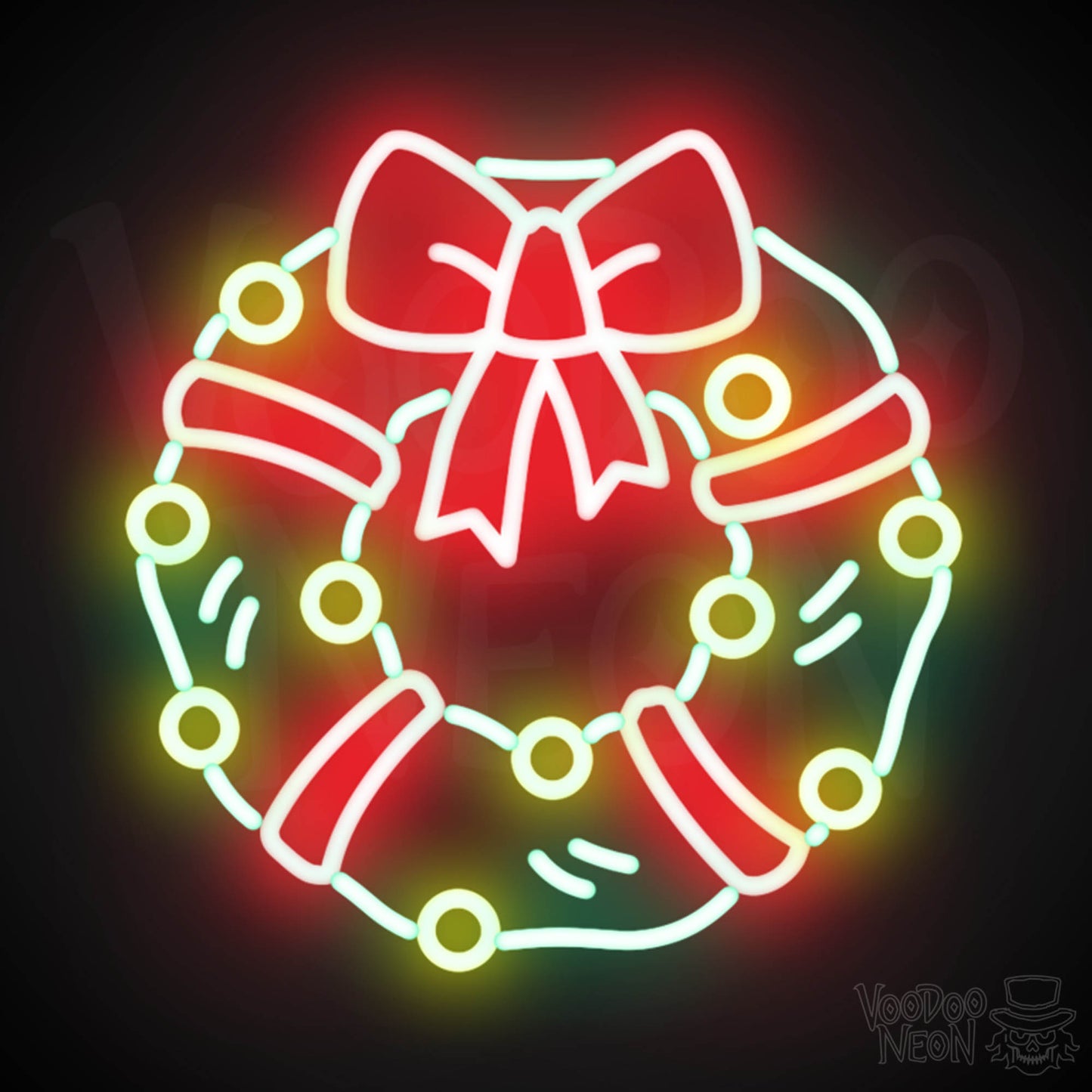 Christmas Wreath Neon Sign - Neon Christmas Sign - Wall Art - Color Multi-Color