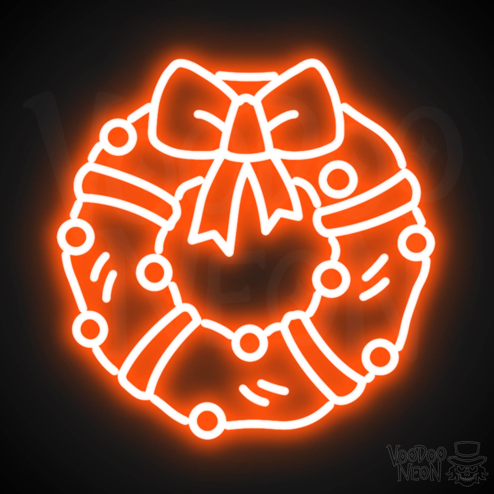 Christmas Wreath Neon Sign - Neon Christmas Sign - Wall Art - Color Orange